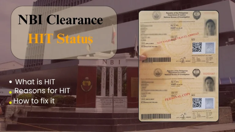 NBI Clearance HIT Status showing “What is HIT,” “Reasons for HIT,” “How to fix it,” and NBI document stamps NOT VALID FOR TRAVEL.